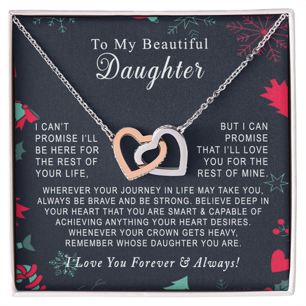 To My Beautiful Daughter Christmas Interlocking Hearts Necklace Gift From Mom or Dad