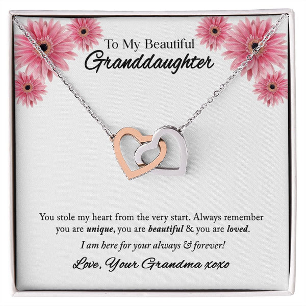 To My Beautiful Granddaughter Interlocking Hearts Necklace Gift From Grandma