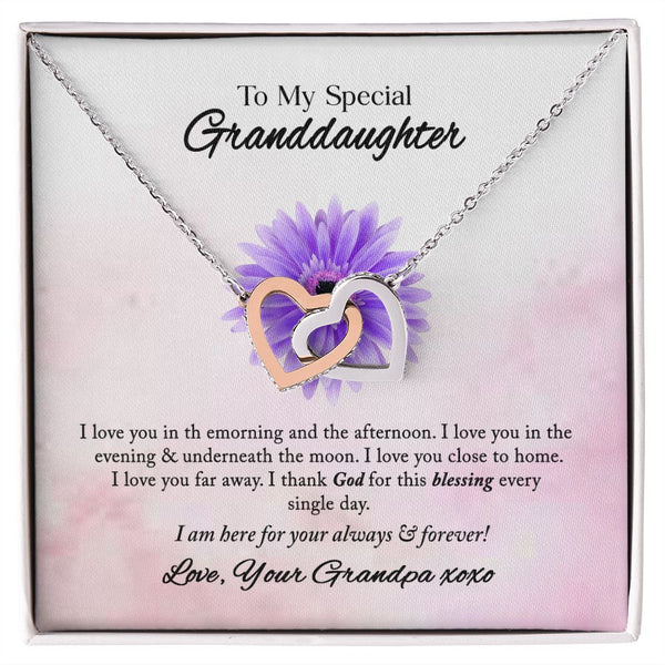 To My Special Granddaughter Interlocking Hearts Necklace Gift From Grandpa