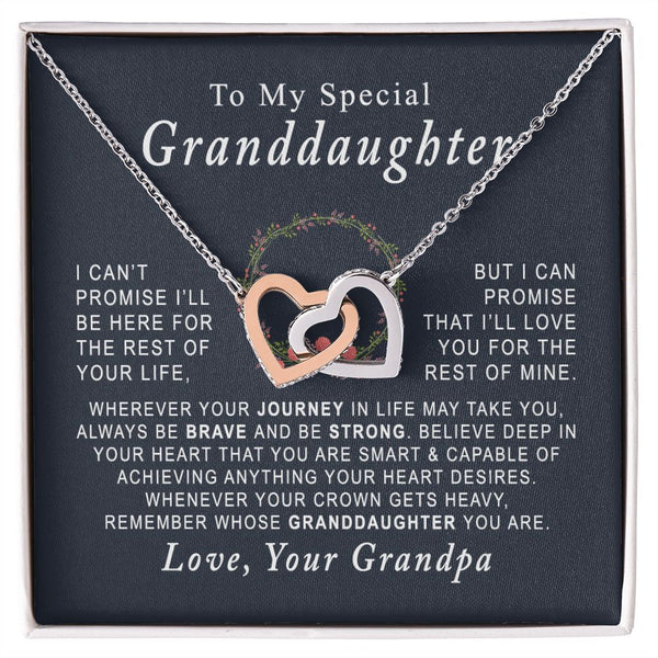 To My Special Granddaughter Interlocking Hearts Necklace Gift From Grandpa