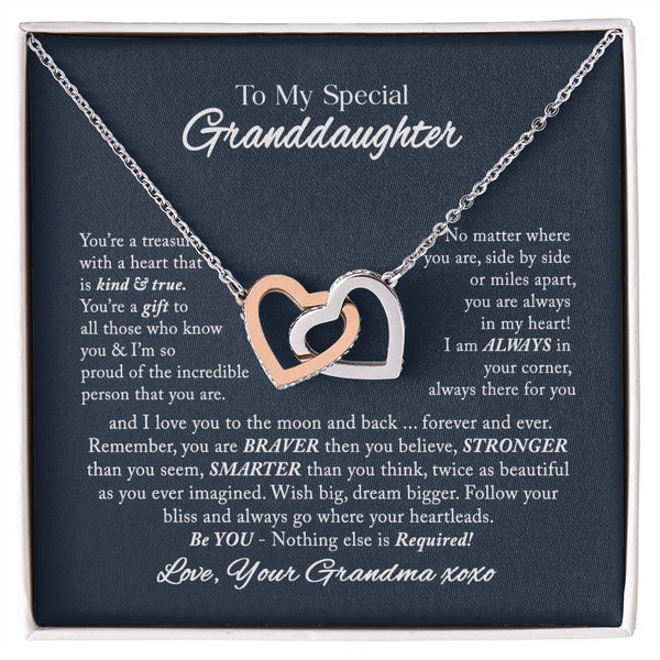 To My Special Granddaughter Interlocking Hearts Necklace Gift From Grandma