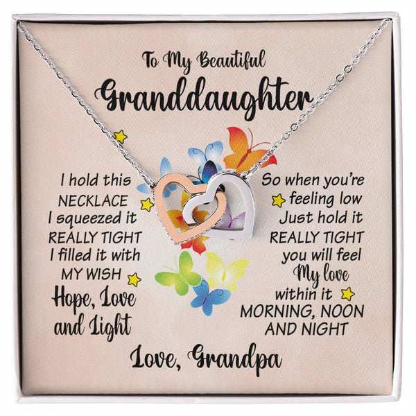 To My Granddaughter Butterfly Interlocking Hearts Necklace Gift From Grandpa