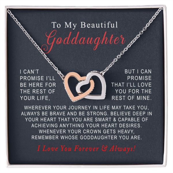 To My Beautiful Goddaughter Christmas Interlocking Hearts Necklace Gift From Godfather or Godmother