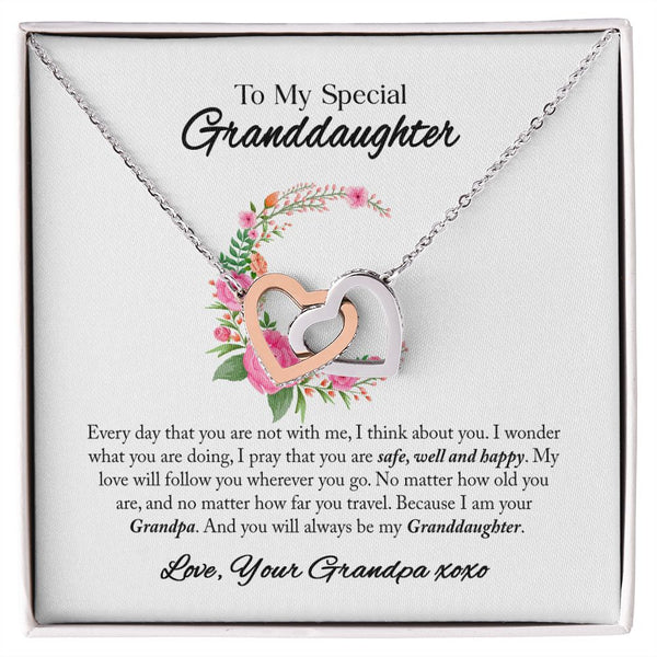 To My Granddaughter Interlocking Hearts Necklace Gift From Grandpa