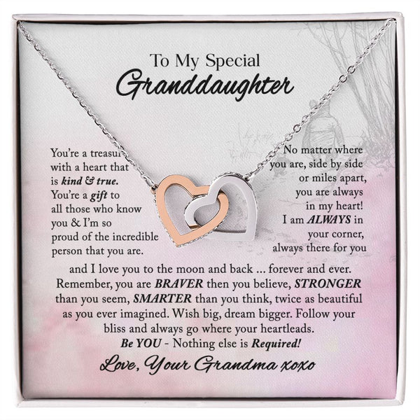 To My Special Granddaughter Interlocking Hearts Necklace Gift From Grandma