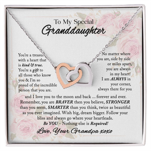 To My Special Granddaughter Interlocking Hearts Necklace Gift From Grandpa