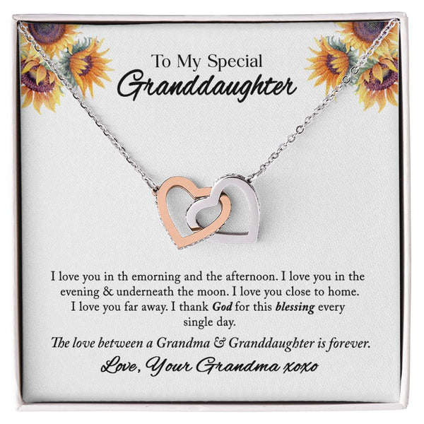 To My Special Granddaughter Interlocking Hearts Necklace Gift From Grandma