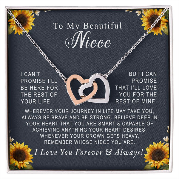 To My Beautiful Niece Sunflowers Interlocking Hearts Necklace Gift From Uncle or Aunt