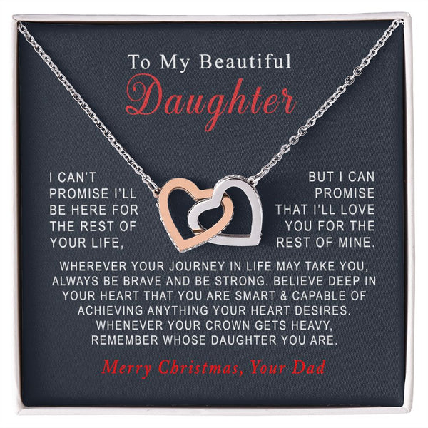 To My Beautiful Daughter Merry Christmas Interlocking Hearts Necklace Gift From Dad
