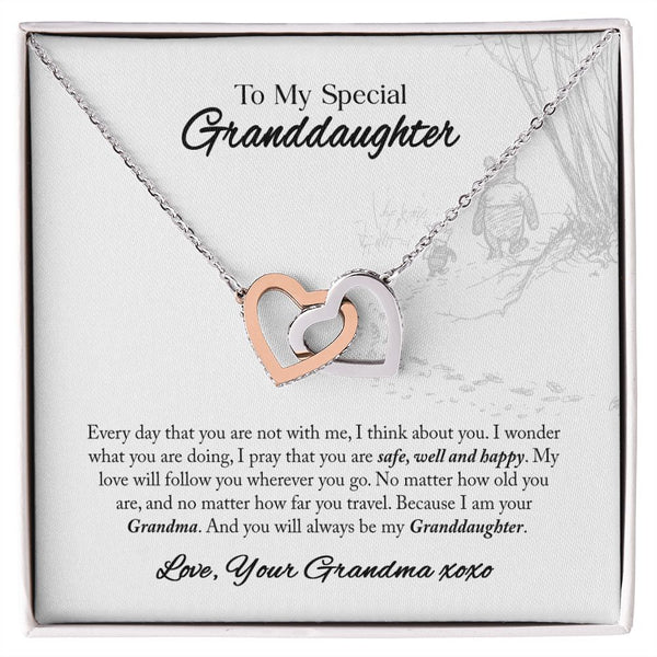 To My Special Granddaughter Interlocking Hearts Necklace Gift From Grandma