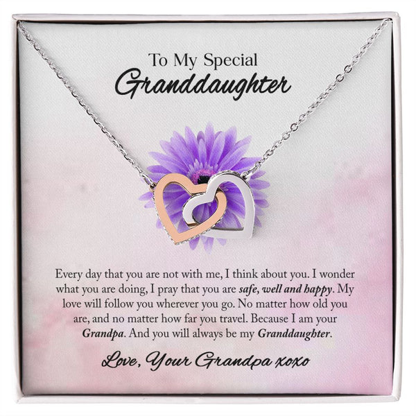 To My Granddaughter Interlocking Hearts Necklace Gift From Grandpa