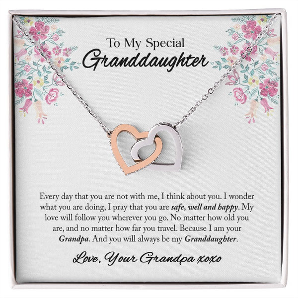 To My Granddaughter Interlocking Hearts Necklace Gift From Grandpa