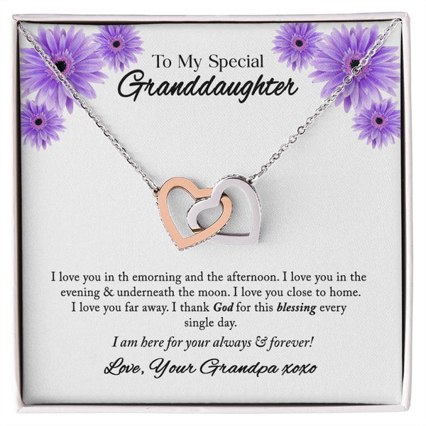To My Special Granddaughter Interlocking Hearts Necklace Gift From Grandpa
