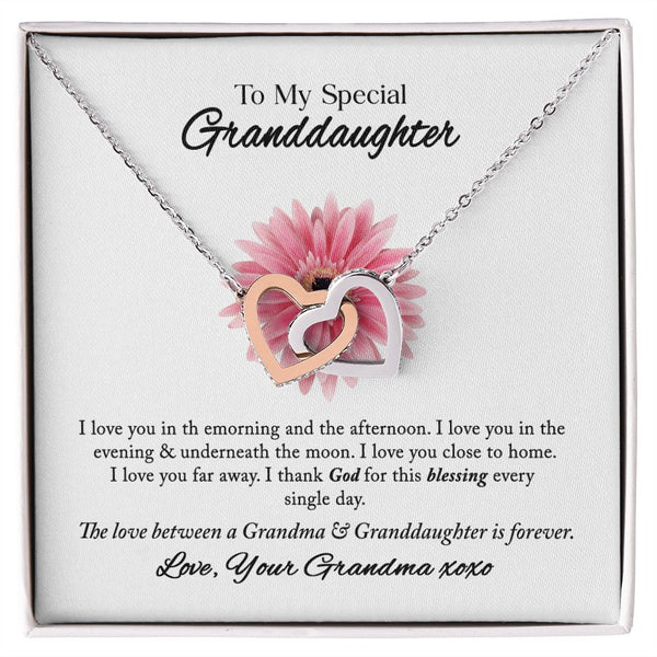 To My Special Granddaughter Interlocking Hearts Necklace Gift From Grandma