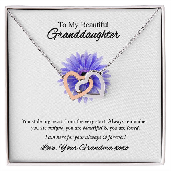 To My Beautiful Granddaughter Interlocking Hearts Necklace Gift From Grandma