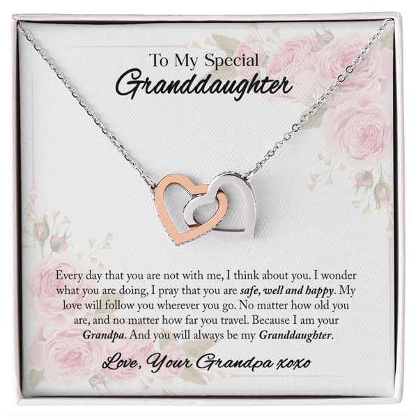 To My Granddaughter Interlocking Hearts Necklace Gift From Grandpa