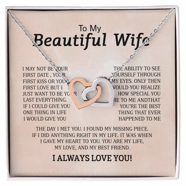 To My Beautiful Wife Interlocking Hearts Necklace Gift From Husband