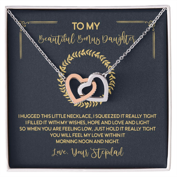 To My Beautiful Bonus Daughter Interlocking Hearts Necklace Gift From Stepdad