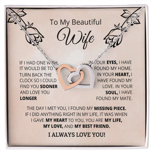 To My Beautiful Wife Interlocking Hearts Necklace Gift From Husband