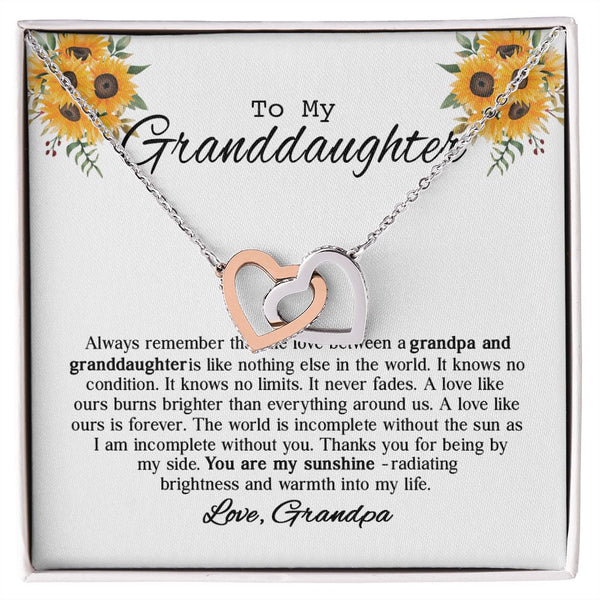 To My Beautiful Granddaughter Sunflower Interlocking Hearts Necklace Gift From Grandpa