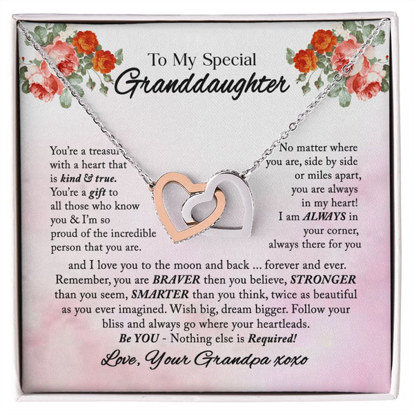 To My Special Granddaughter From Interlocking Hearts Necklace Gift Grandpa