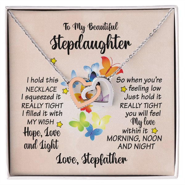 To My Beautiful Stepdaughter Butterfly Interlocking Hearts Necklace Gift From Stepfather