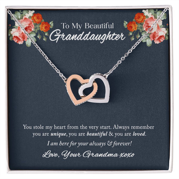 To My Beautiful Granddaughter Interlocking Hearts Necklace Gift From Grandma