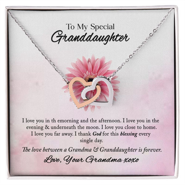 To My Special Granddaughter Interlocking Hearts Necklace Gift From Grandma