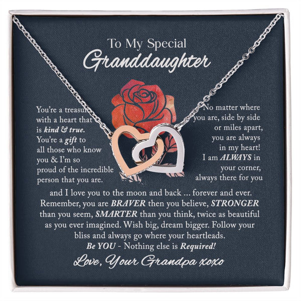 To My Special Granddaughter Interlocking Hearts Necklace Gift From Grandpa