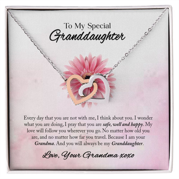 To My Special Granddaughter Interlocking Hearts Necklace Gift From Grandma