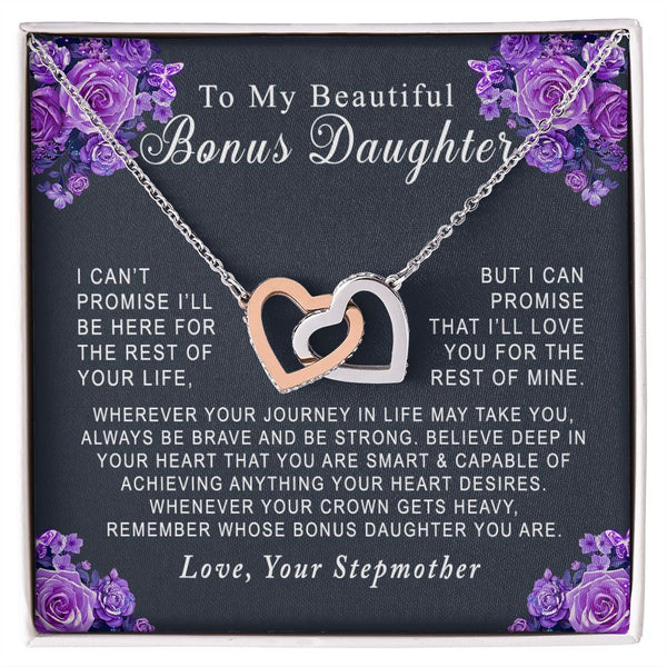 To My Beautiful Bonus Daughter Interlocking Hearts Necklace Gift From Stepmother