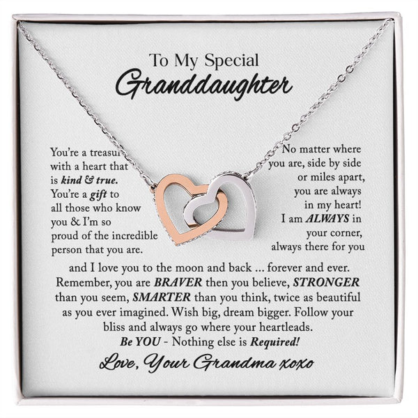 To My Special Granddaughter Interlocking Hearts Necklace Gift From Grandma
