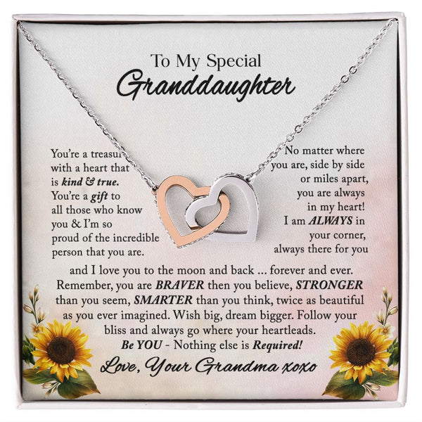 To My Special Granddaughter Interlocking Hearts Necklace Gift From Grandma