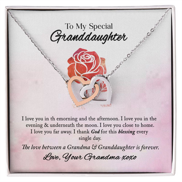To My Special Granddaughter Interlocking Hearts Necklace Gift From Grandma