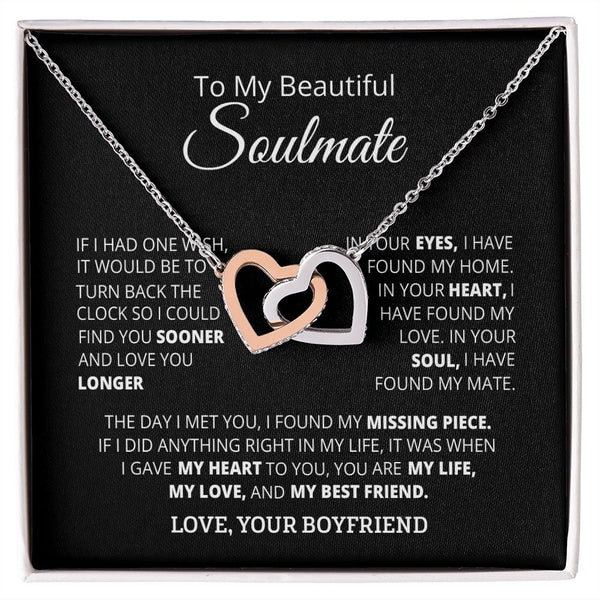 To My Beautiful Soulmate Interlocking Hearts Necklace Gift From Boyfriend
