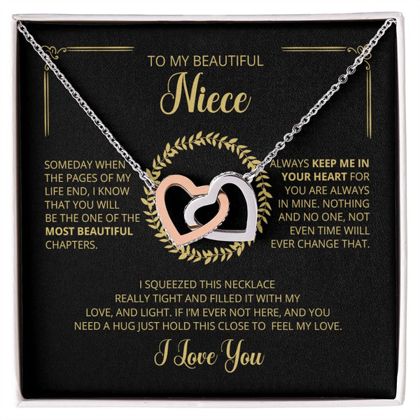 To My Beautiful Niece Interlocking Hearts Necklace Gift From Aunt or Uncle