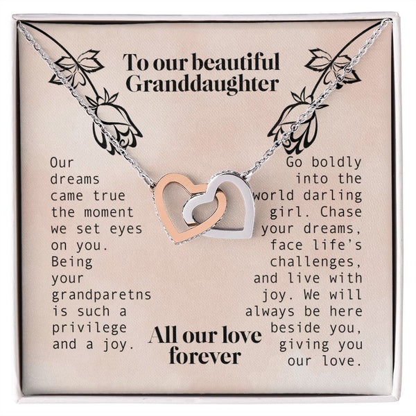 To Our Beautiful Granddaughter Interlocking Hearts Necklace Gift From Grandfather or Grandmother