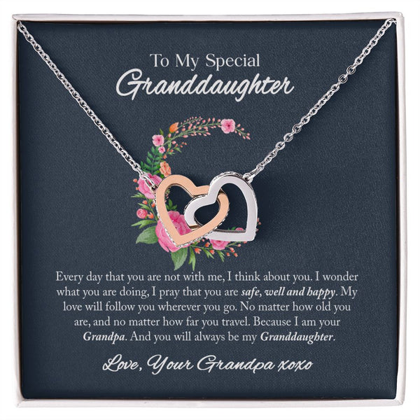 To My Granddaughter Interlocking Hearts Necklace Gift From Grandpa