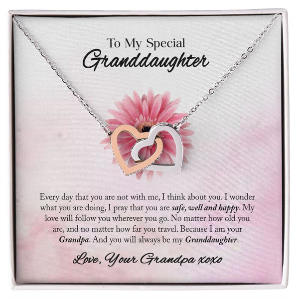 To My Granddaughter Interlocking Hearts Necklace Gift From Grandpa