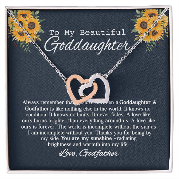 To My Beautiful Goddaughter Sunflower Interlocking Hearts Necklace Gift From Godfather