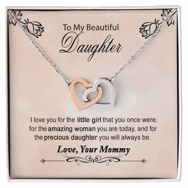 To My Beautiful Daughter Interlocking Hearts Necklace Gift From Mommy