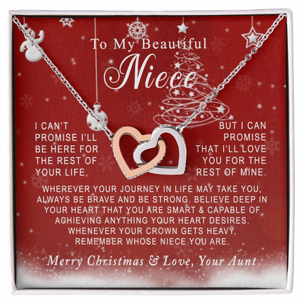 To My Beautiful Niece Merry Christmas Interlocking Hearts Necklace Gift From Aunt