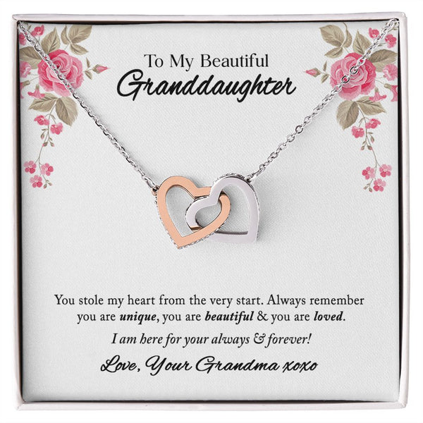 To My Beautiful Granddaughter Interlocking Hearts Necklace Gift From Grandma
