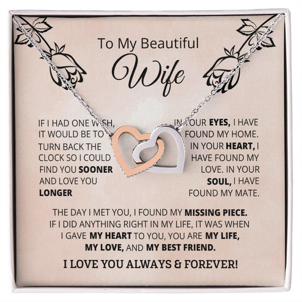 To My Beautiful Wife  Interlocking Hearts Necklace Gift From Husband