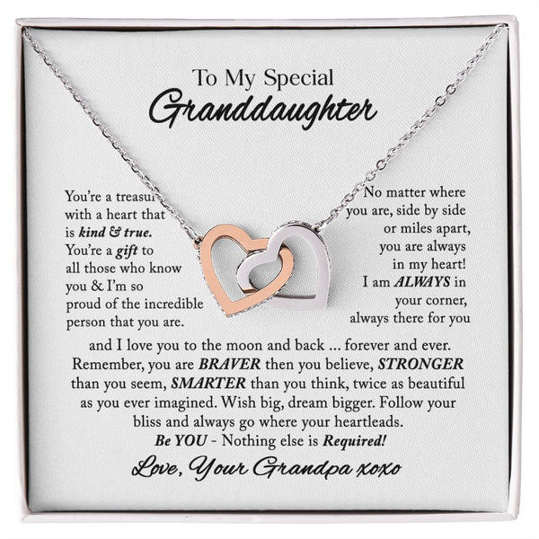 To My Special Granddaughter Interlocking Hearts Necklace Gift From Grandpa