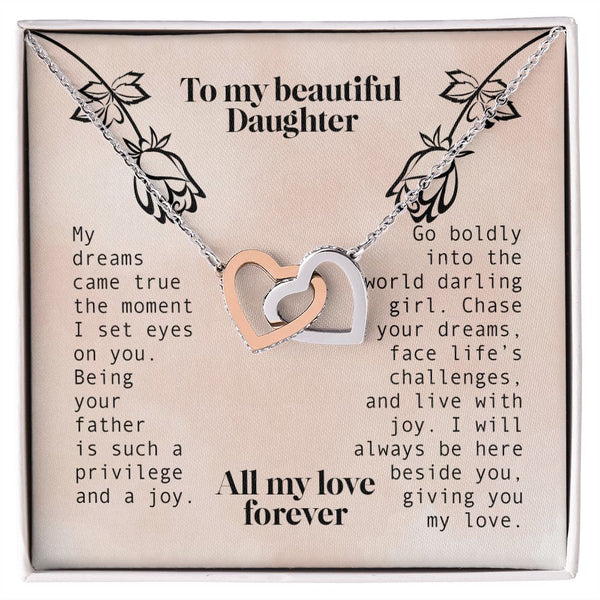 To My Beautiful Daughter Interlocking Hearts Necklace Gift From Father or Mother