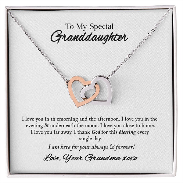 To My Special Granddaughter Interlocking Hearts Necklace Gift From Grandma