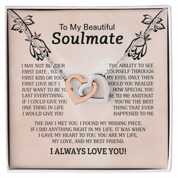 To My Beautiful Soulmate Interlocking Hearts Necklace Gift From Boyfriend or Husband