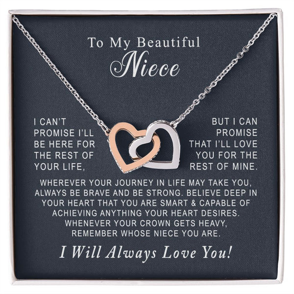 To My Beautiful Niece Interlocking Hearts Necklace Gift From Uncle or Aunt