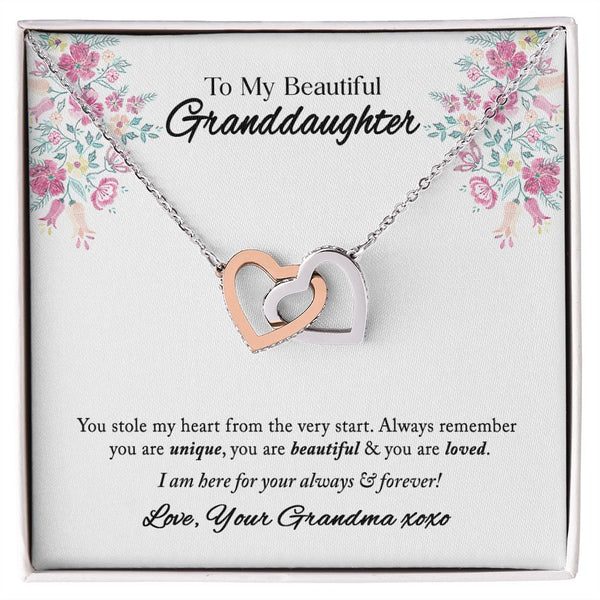 To My Beautiful Granddaughter Interlocking Hearts Necklace Gift From Grandma